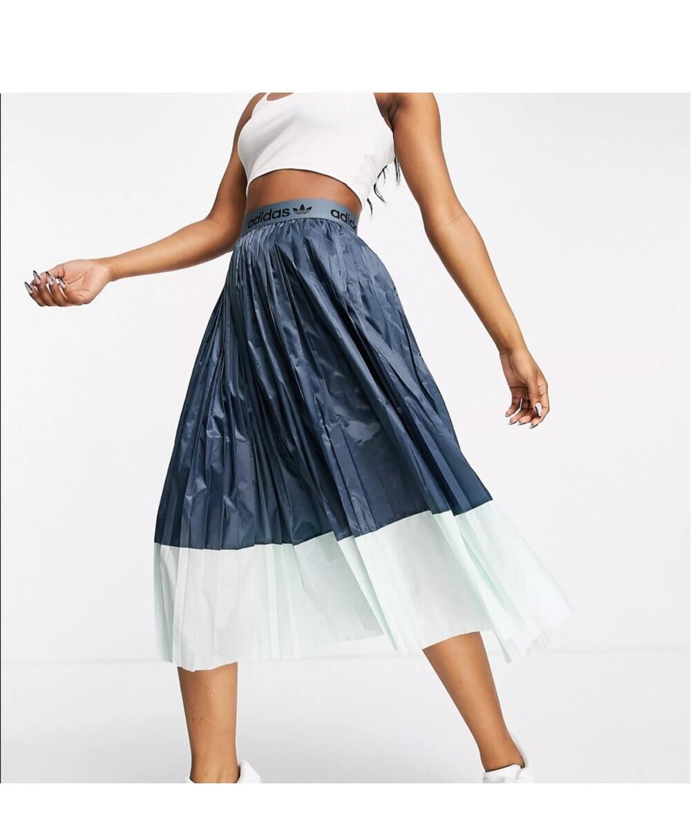 Adidas Originals Pleated Midi Skirt Legacy Blue Green Size XS